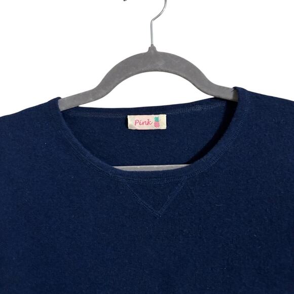 Pink Pineapple Cashmere Navy Blue Elbow Patch Pullover Sweater - Picture 3 of 5